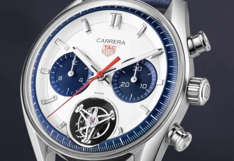 Replica Tag Heuer Carrera Tourbillon Chronograph Mit Zweifarbigem Panda Zifferblatt In Blau Und Weiß